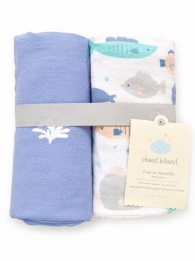 cloud island Blue & White Baby Flannel Blanket Set